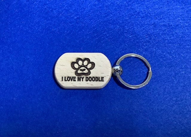 I Love My Doodle Key Chain (Style #1) - Beech Wood