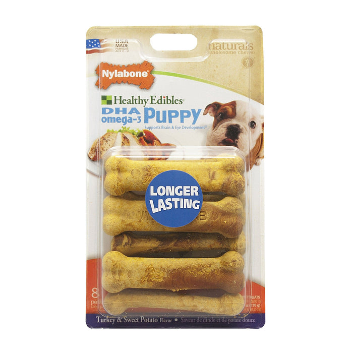 Comida para cachorros Nylabone Healthy Edibles Longer Lasting con sabor a camote y pavo, tamaño pequeño, 8 unidades