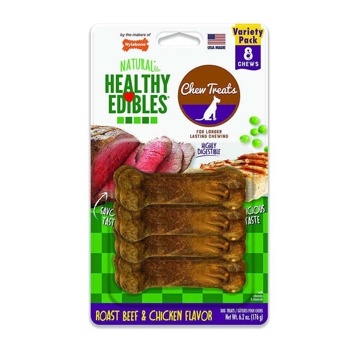 Nylabone Healthy Edibles Golosinas de pollo y rosbif de mayor duración, pequeñas, 8 unidades