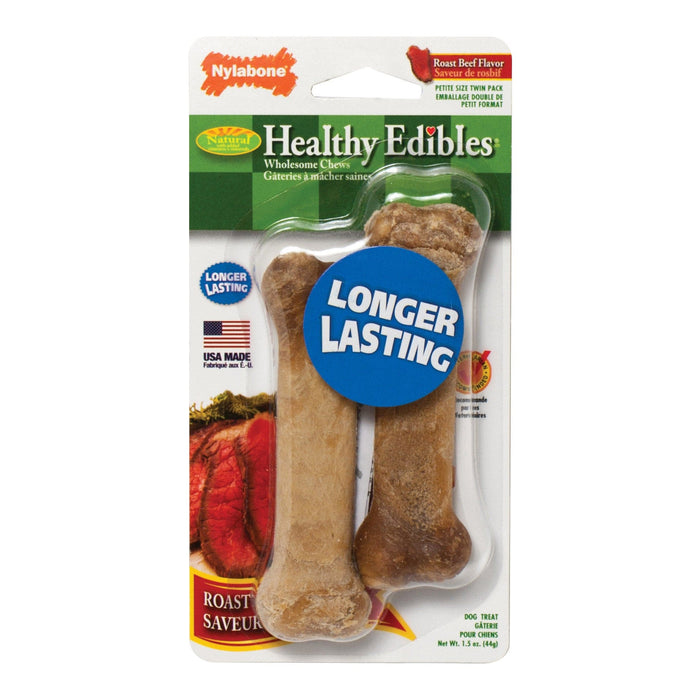 Nylabone Healthy Edibles Golosinas de carne de res de larga duración, pequeñas, 2 unidades