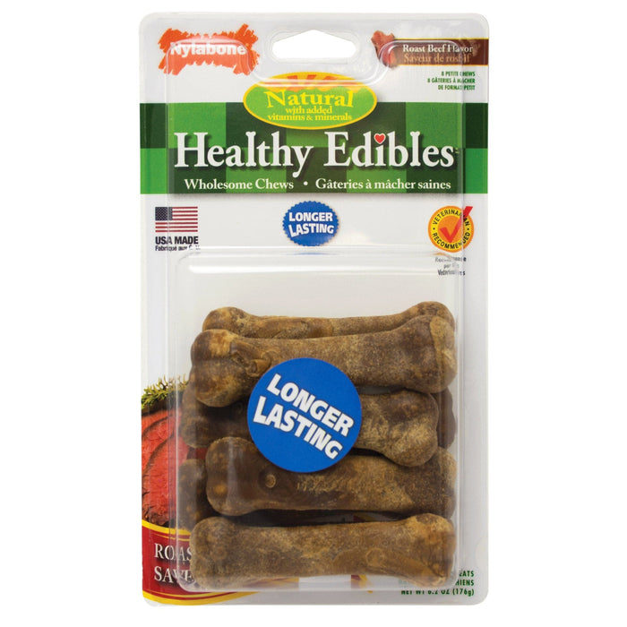 Nylabone Healthy Edibles Golosinas de carne de res de larga duración, pequeñas, 8 unidades