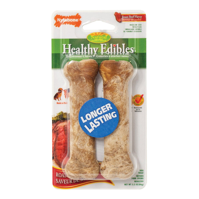 Nylabone Healthy Edibles Golosinas de carne de res de larga duración, paquete regular de 2