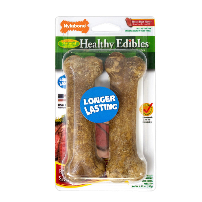 Nylabone Healthy Edibles Golosinas de carne de res de mayor duración Wolf, 2 unidades