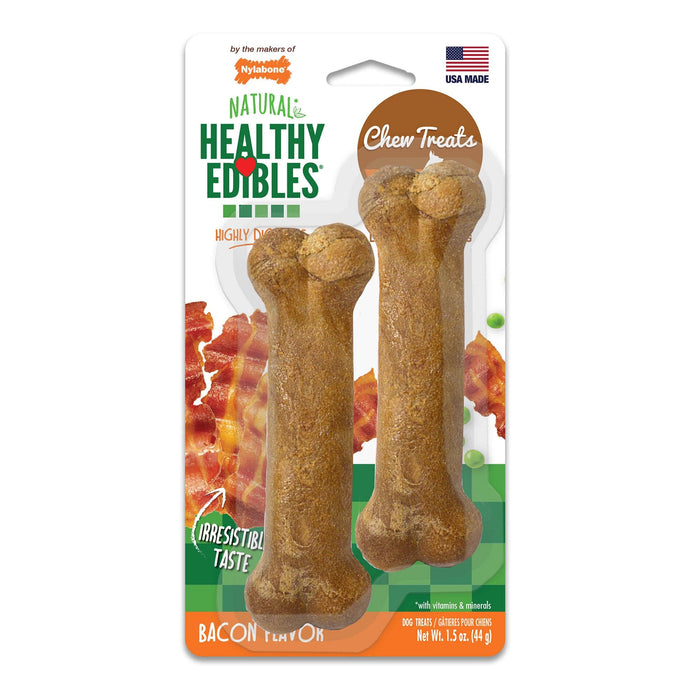 Nylabone Healthy Edibles Golosinas de tocino de larga duración, pequeñas, 2 unidades