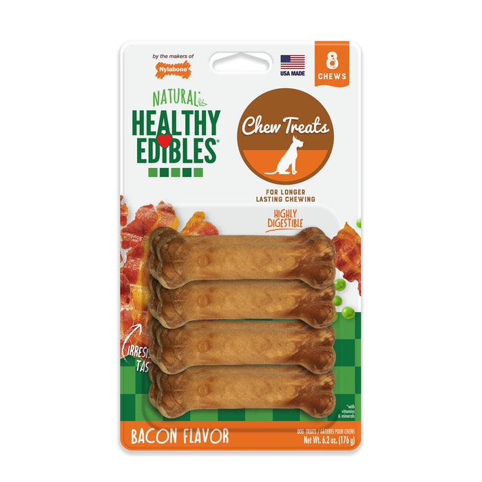 Nylabone Healthy Edibles Golosinas de tocino de larga duración, pequeñas, 8 unidades