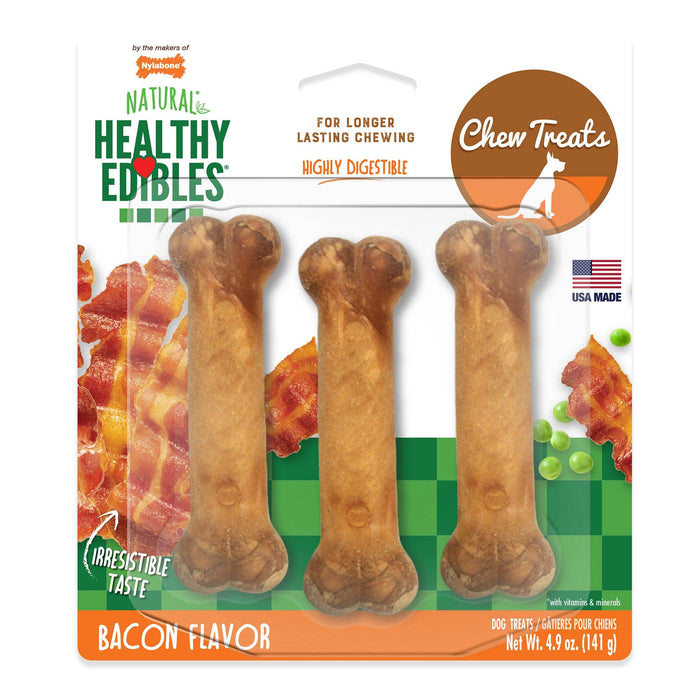 Nylabone Healthy Edibles Golosinas de tocino de larga duración, paquete regular de 3