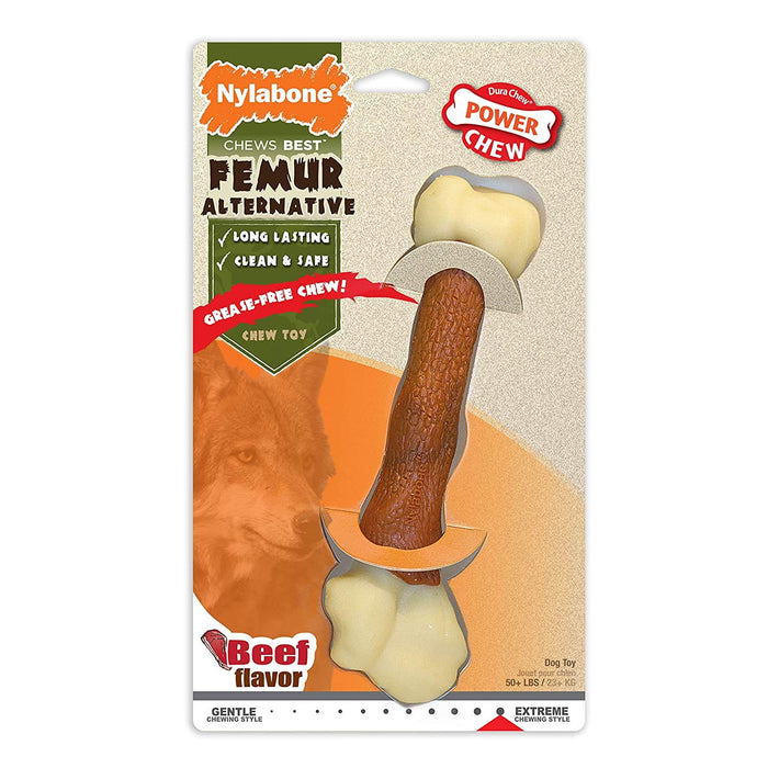 Juguete masticable alternativo para perros Nylabone Power Chew Femur, tamaño grande, con carne de res