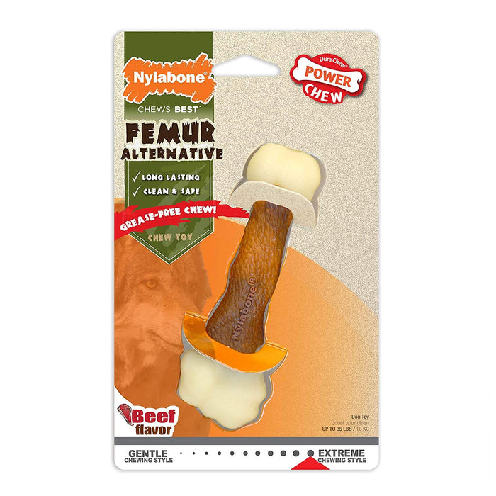 Juguete masticable alternativo para perros Nylabone Power Chew Femur, tamaño grande, con carne de res