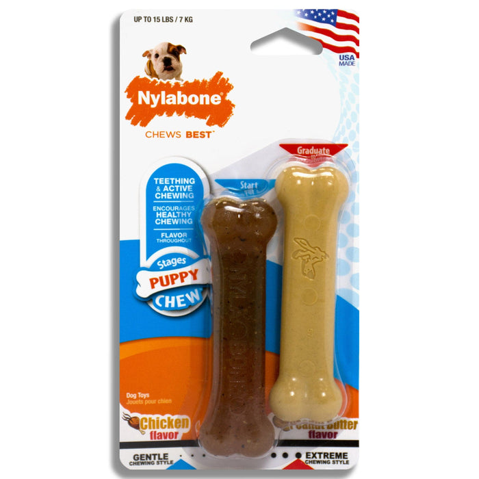 Paquete doble de masticables para cachorros Nylabone, tamaño pequeño