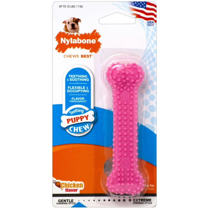 Juguete dental masticable Nylabone para cachorros, color rosa pequeño