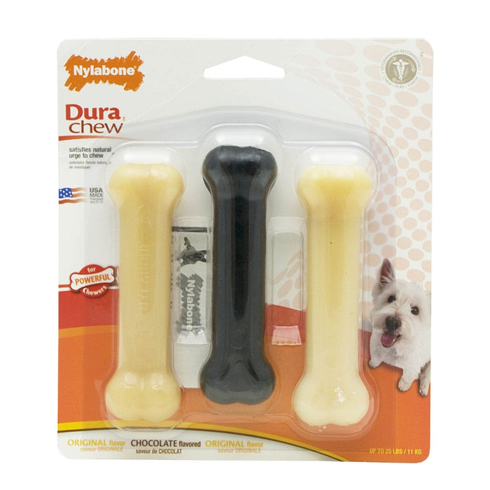 Nylabone Durable Dog Chew Toy Triple Pack Black / White 4.5" x 1.5" x 1.5"