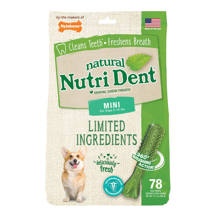 Nylabone Nutri Dent - Masticables dentales con ingredientes limitados Fresh Breath Mini, 78 unidades