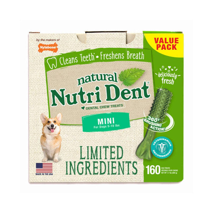 Nylabone Nutri Dent masticables dentales con ingredientes limitados Fresh Breath Mini, 160 unidades