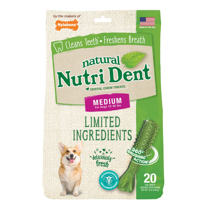 Nylabone Nutri Dent masticables dentales con ingredientes limitados Fresh Breath Medium, 20 unidades