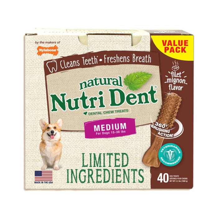 Masticables dentales Nylabone Nutri Dent con ingredientes limitados Filet Mignon mediano, 40 unidades