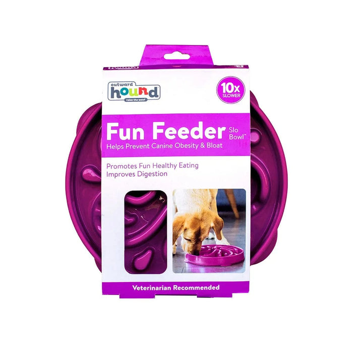 Comedero para perros de tazón lento Fun Feeder de Outward Hound, pequeño, morado, 8" x 8" x 2"