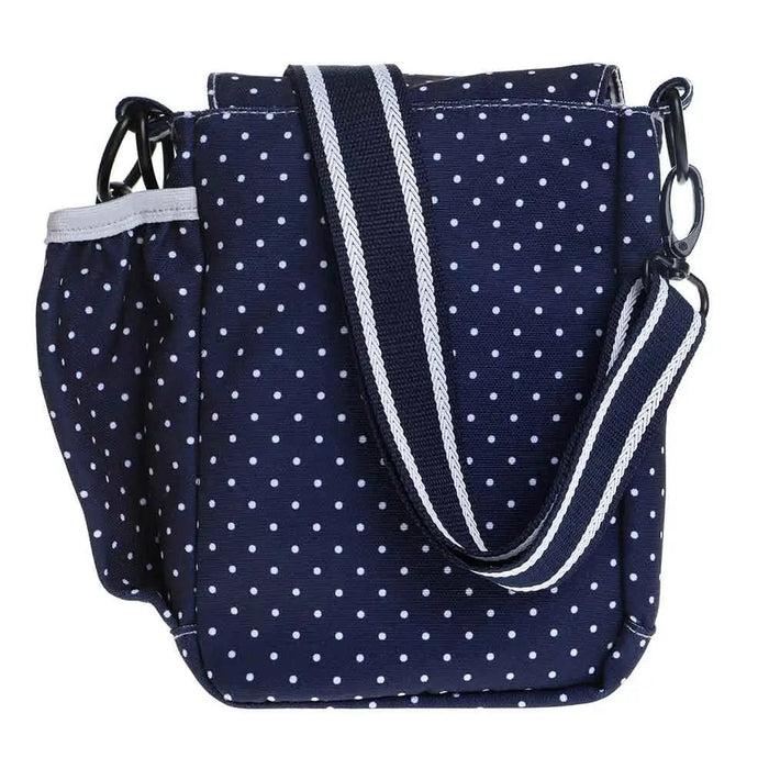 Bolsa para pasear DOOG con lunares azul marino y blanco de 3,5" x 8" x 10"