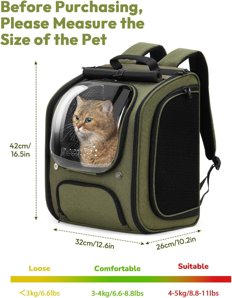 Pecute Cat Backpack Carrier, Large Space Cat Bubble Backpack, Ergonomic, Green