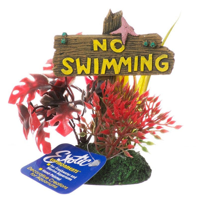 Blue Ribbon Exotic Environments No Swimming Sign Aquarium Ornament