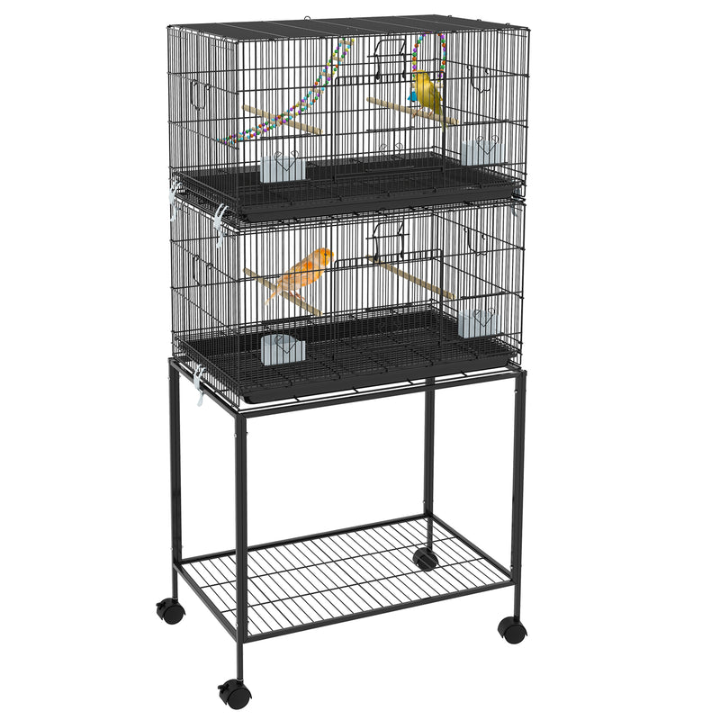 Double Stackable Bird Cage on Wheels w/ Stand, for Canaries