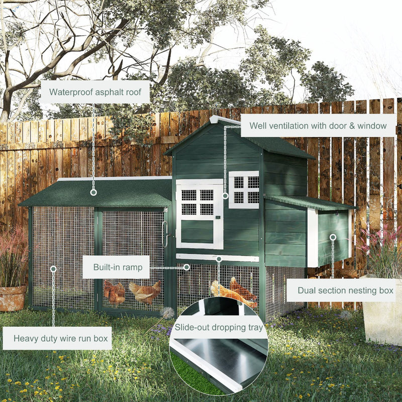 83" Wooden Outdoor Backyard Chicken Coop with Covered Run and Nesting Box