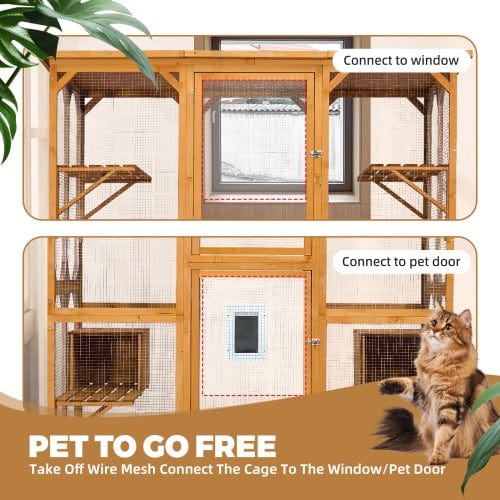 Outdoor Cat Enclosure With Roof 72 Inch High Cat Cabin Large Cat Cage