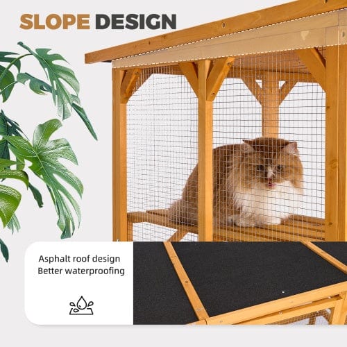 Outdoor Cat Enclosure With Roof 72 Inch High Cat Cabin Large Cat Cage