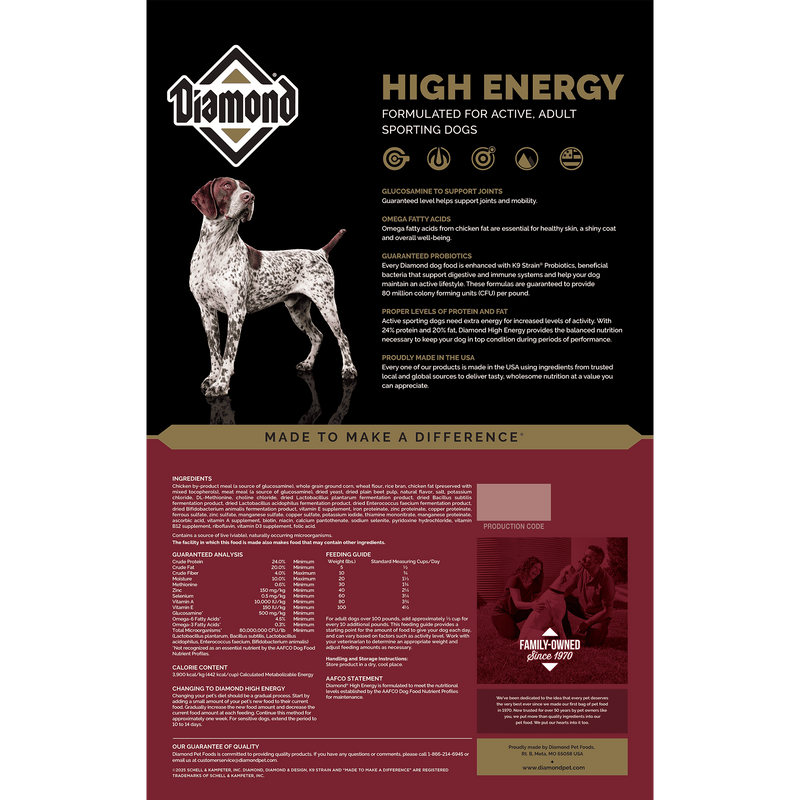 Alimento seco para perros Diamond Hi-Energy 50 lb (solo para entrega local o recogida)