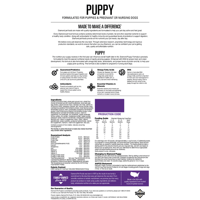 Alimento seco para perros Diamond Puppy Food (solo para entrega local o recogida)