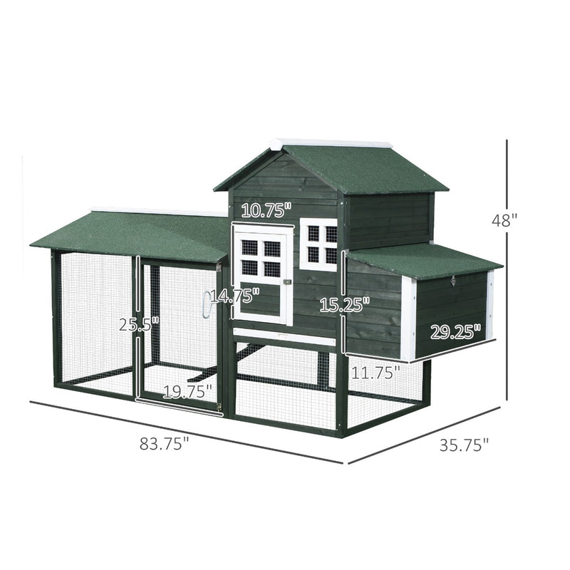 83" Wooden Outdoor Backyard Chicken Coop with Covered Run and Nesting Box