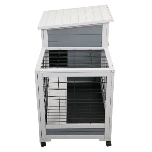 Wooden Rabbit House, Outdoor Pet Rabbit House, Wooden Cage With Ventilated Grid Fence, Openable Door, Cleaning Tray, Grey  - Free Shipping