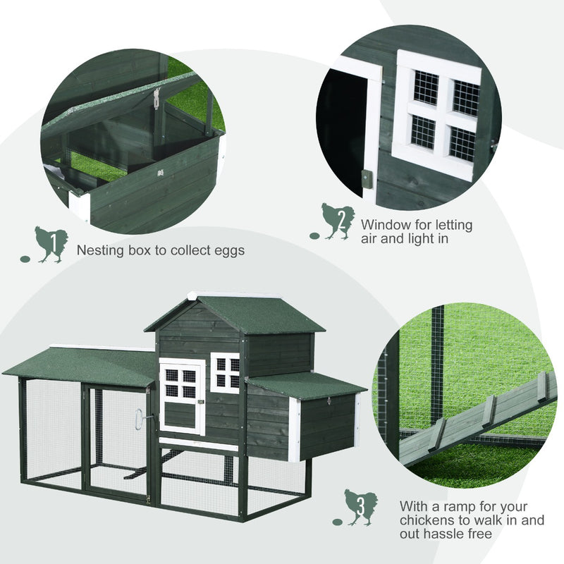 83" Wooden Outdoor Backyard Chicken Coop with Covered Run and Nesting Box