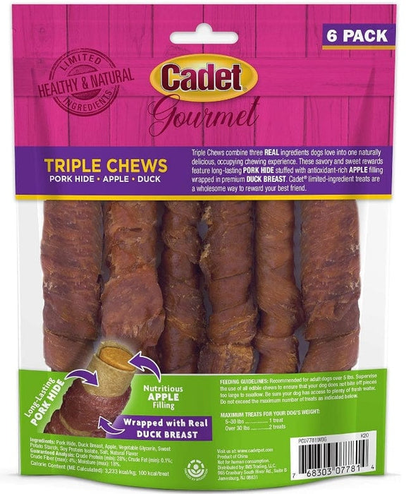 Cadet Gourmet Pork Hide Triple Chews with Duck and Apple