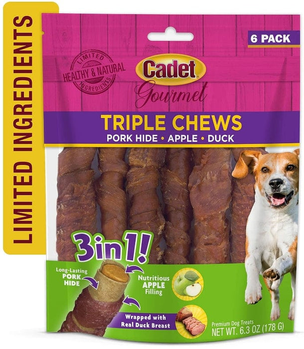 Cadet Gourmet Pork Hide Triple Chews with Duck and Apple