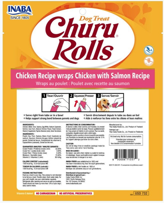 Inaba Churu Rolls Dog Treat Chicken Recipe wraps Chicken with Salmon Recipe