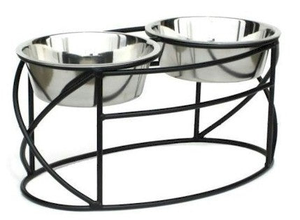 Oval Cross Double Raised Feeder - Medium - White